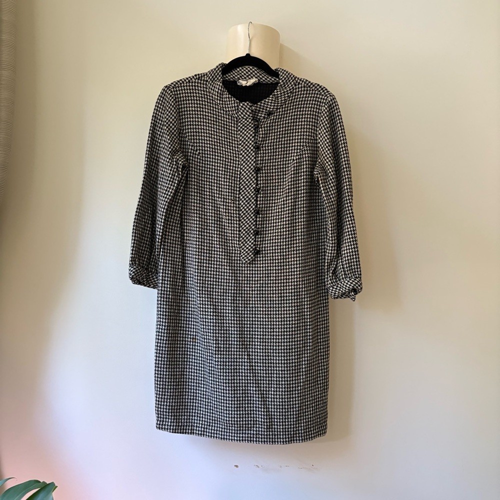 Vintage Black & White Gingham 3/4 Sleeve Shift dress